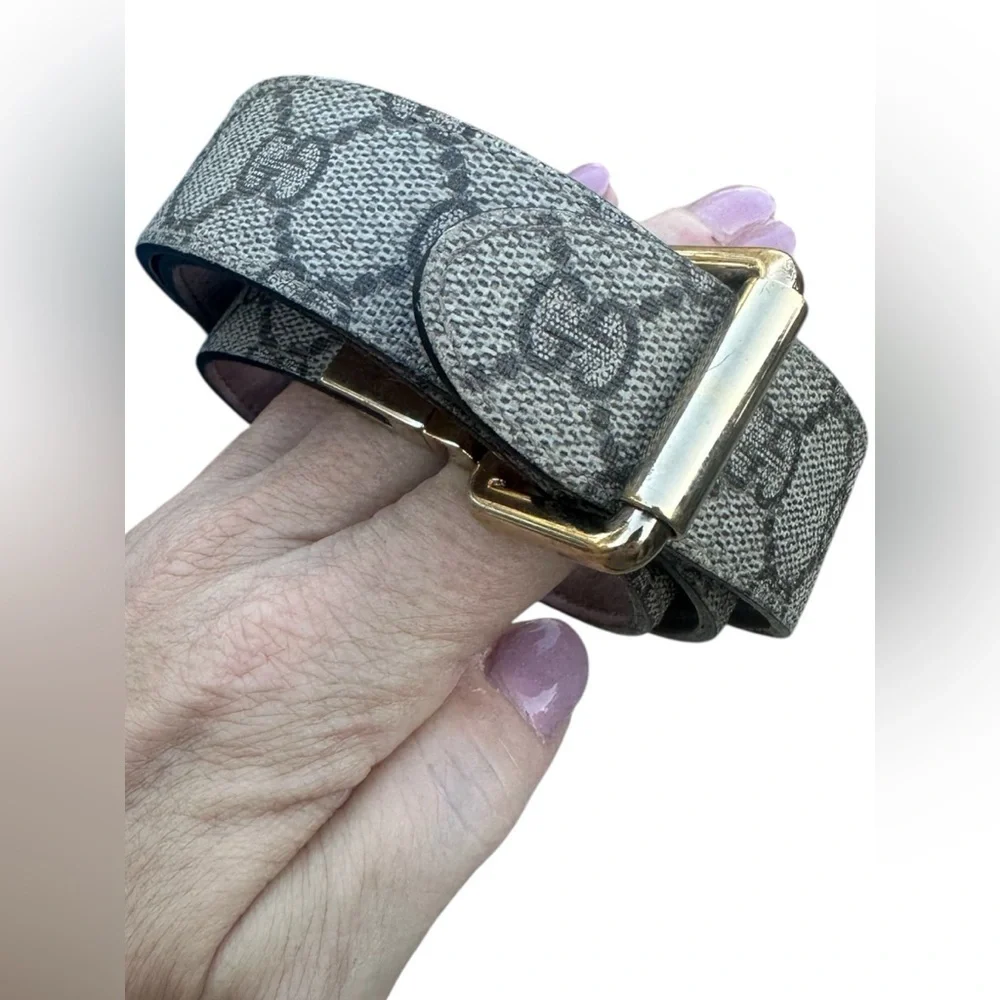 GUCCI Monogram Double G Reversible Mauve Pink Leather Gold Women's Belt 38”